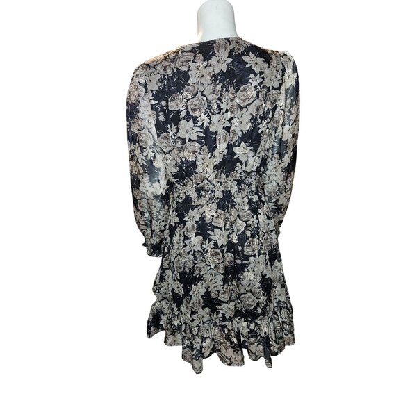 Dizzy Lizzy Floral Dress Smocked Waist Elastic Cuffs & Ruffle Hem Women Small - Picture 4 of 7